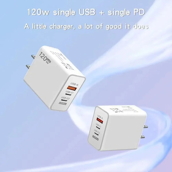 120W PD QC3.0 Snabbladdare 3 Portar USB-C Multi-Enhetsladdare Väggladdare för iPhone 15 16 Samsung Xiaomi Dropshipping EU Plug