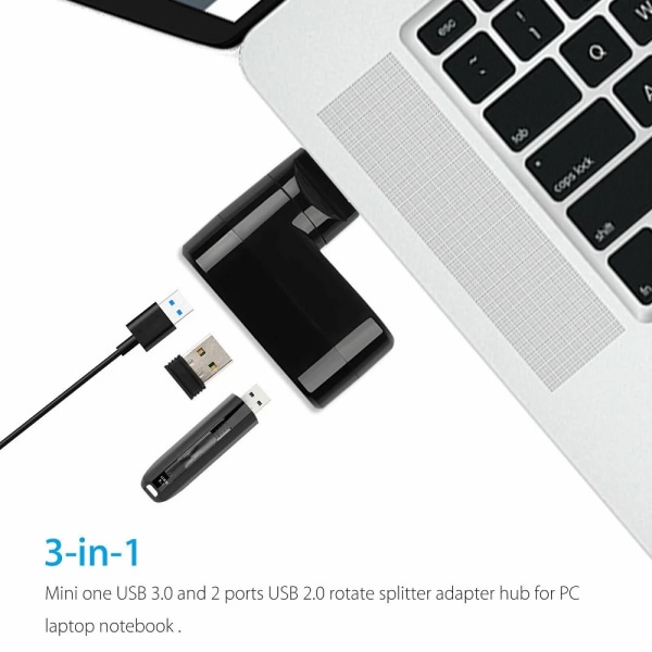 Adaptator USB HUB 3.0 à 3 portar, station för överföring av données à haute vitesse för ordinateur bärbar Xiaomi PC, tillbehör HUB 2.0 Black 2.0