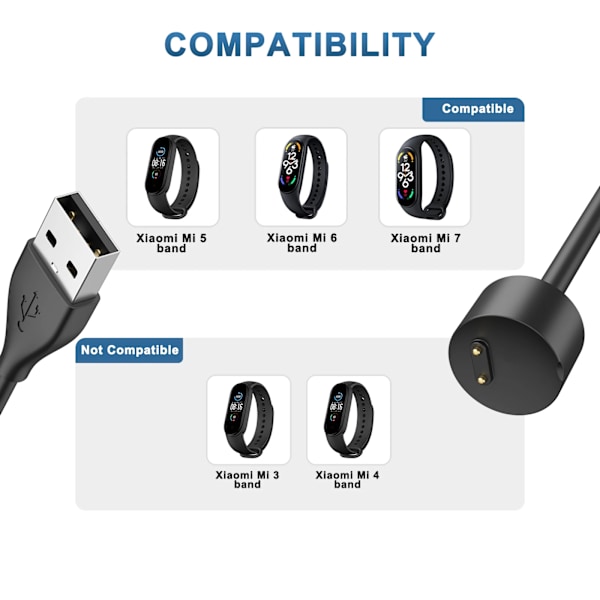 Magnetisk laddare för Xiaomi Mi Band 5 6 7 8 USB-laddningskabel Docka för Xiaomi Miband 8 7 6 5 Laddningssladd Tillbehör For Miband 5 6 7