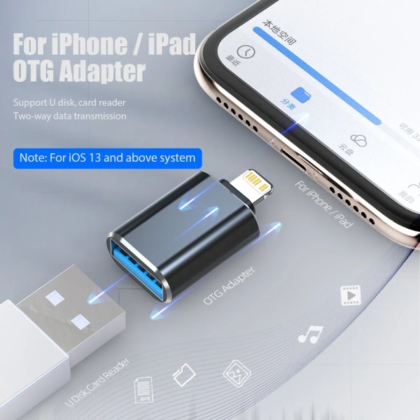 Adaptateur OTG Rains versus USB 3.0, iPad U Disk, iPhone 14 13 12 11 Pro XS Max Poly X 8 7 6s Blue