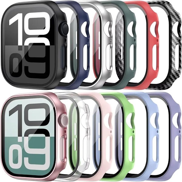 Härdat Glas + Skal för Apple Watch 10 46mm 42mm Ultra 2 49mm Skärmskydd Fodral iWatch 9 8 7 6 5 SE 45mm 41mm 44/40mm Skal Transparent Series 7 8 9 45MM