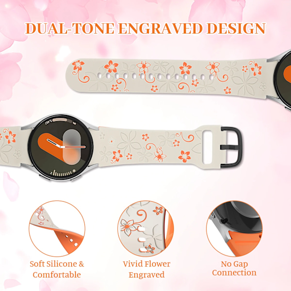 Graverat silikonarmband för Samsung Galaxy Watch 7 FE/6 4 Classic/5 Pro 45 Utan Glipor Sportarmband Galaxy Watch 7 Armband 44mm 40mm Starlight-orange Galaxy Watch4 40mm
