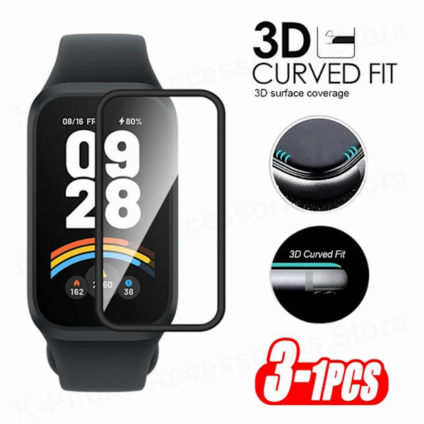 3D Böjd Kant Film För Xiaomi Smart Band 9 Active HD Mjukt Smart Klocka Skärmskydd Ej Glas För Redmi Band 3 3 Tillbehör 3Pcs For Mi Band 9 Active