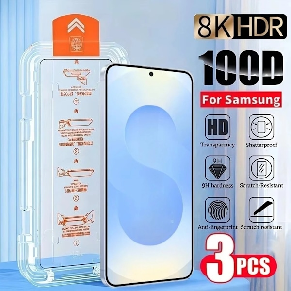 3-pack 4K Ultra HD Härdat Glas Film för Galaxy S25 S24 S23 Ultra S21 S22 Plus S25 Edge En Klick Installation Skärmskydd Galaxy S21 Plus High Definition