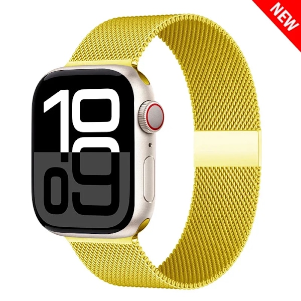 Milanese loop för Apple Watch armband 45mm 44mm 40mm 41mm 42mm-46mm stjärnljus armband iwatch serie 8 7 6 5 SE 9 10 Ultra 2 49mm Yellow 36 38-40-41-(S10)42mm