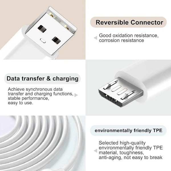 USB A till Micro-kabel 3A Snabbladdningskabel Mobiltelefonlinje USB-adapterkabel för Samsung Xiaomi Andriod PS4 Speldata 3Pcs 3m