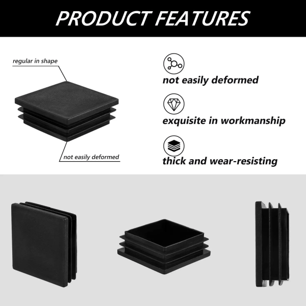 10st fyrkantig plastplugginsats Cap Cap Rör Ändlock Staketstolpe Cover Bord Stol Glide Insert Efterbehandlingspluggar 20x20mm 10Pcs