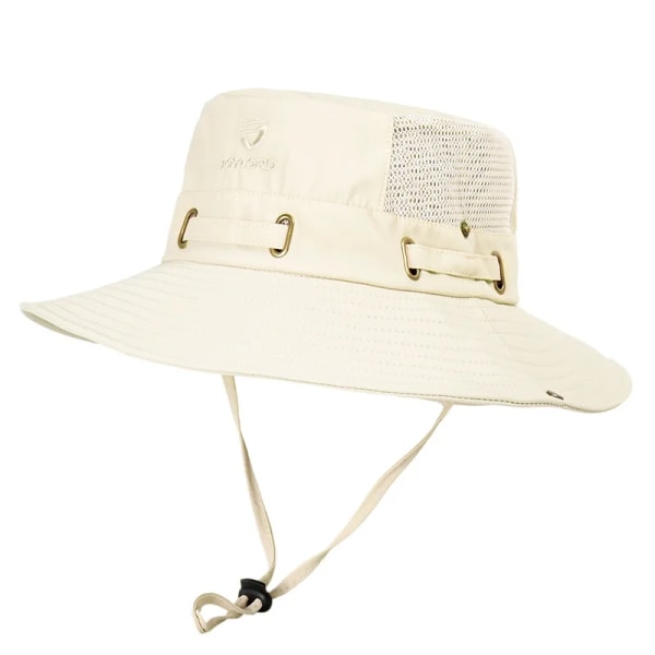 Utomhus fiskare hatt Bred brättad bucket hatt med cover Herr Andas sommar Mesh Solskydd Visir Anti UV Cap Unisex beige-B