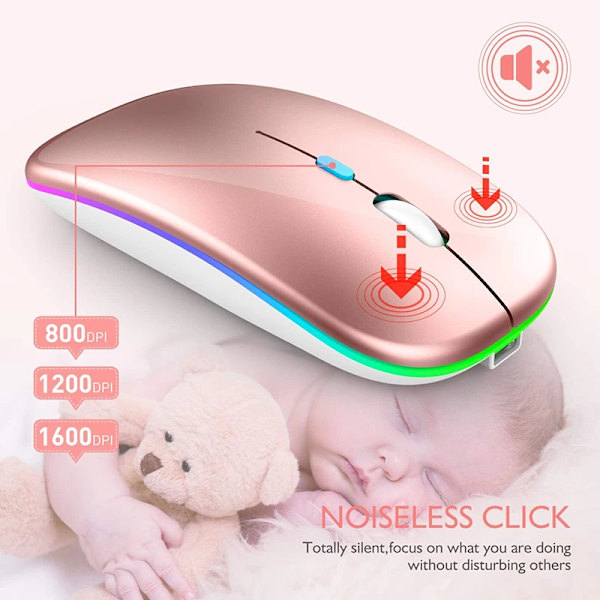 Trådlös mus 2.4Ghz Bluetooth laddningsbar mus tyst LED bakgrundsbelyst USB spelmus 1600DPI möss för Compter PC Laptop Silver
