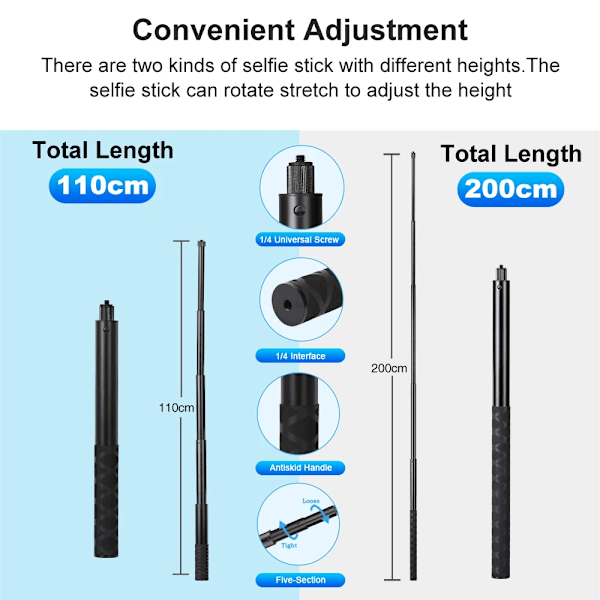 Osynlig förlängd selfiestick i kolfiber för Insta360 X3 GO3 Action 4-tillbehör för DJI GoPro 13 12 9 Selfiestick Mini selfie stick