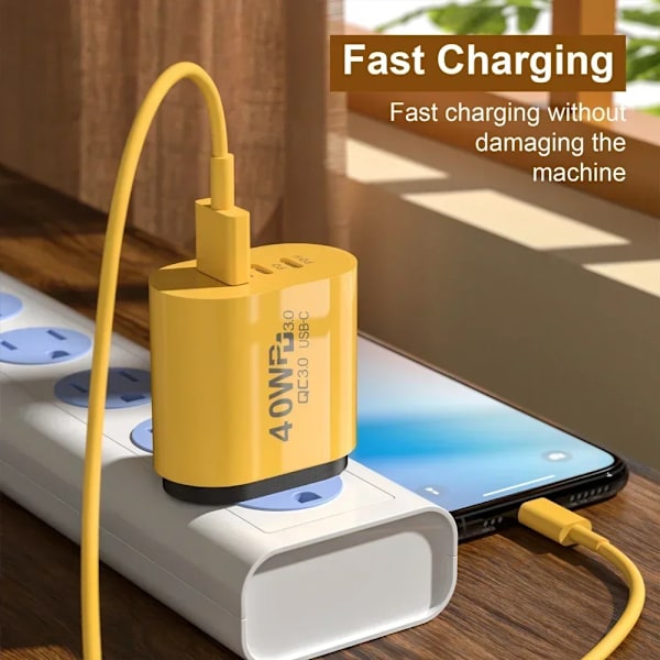 40W 2 PD och 1 QC 3.0 Port Snabbladdande Ström USB Typ C Laddare US/EU För iPhone Samsung Xiaomi Snabbladdning EU-Black