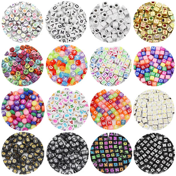 6/7MM blandad bokstav Akryl Alfabet Kvadratisk kub Platt Rund Lösa Spacer Pärlor För Smycken Göra DIY Armband Halsband Fynd 7x7MM-MT58