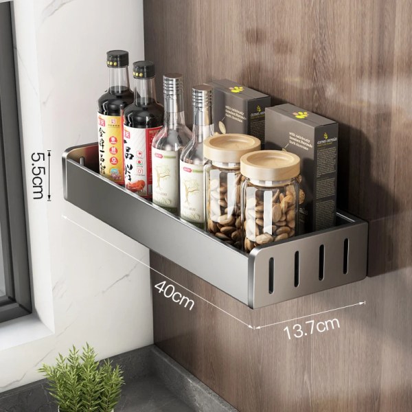 Väggmonterade kökssmaktillbehör Kryddställ Organizer Hylla Kök Förvaring Vägghylla Organizers Hängande krokställ för kök 40cm Grey Shelf