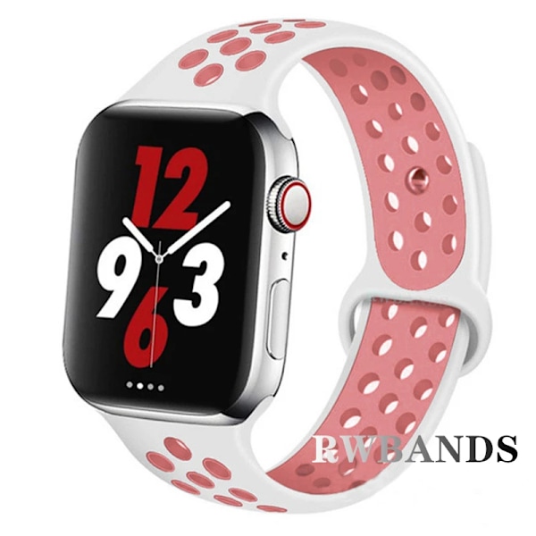 Sportarmband för Apple Watch Band 46mm 44mm 40mm 42-38-41mm 45mm Andningsbart Armband iWatch Series 10 9 8 7 6 SE 5 3 Ultra 2 49mm 13 White with pink 38 40 41 S10-42mm SM