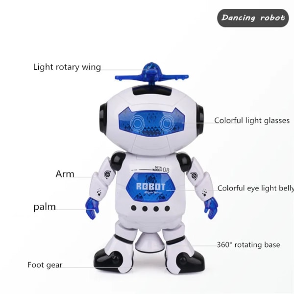 Barn Robot Roterande Dansleksaker Med Musik LED-ljus Elektroniska promenadleksaker för pojkar Flickor Födelsedagsjulklapp