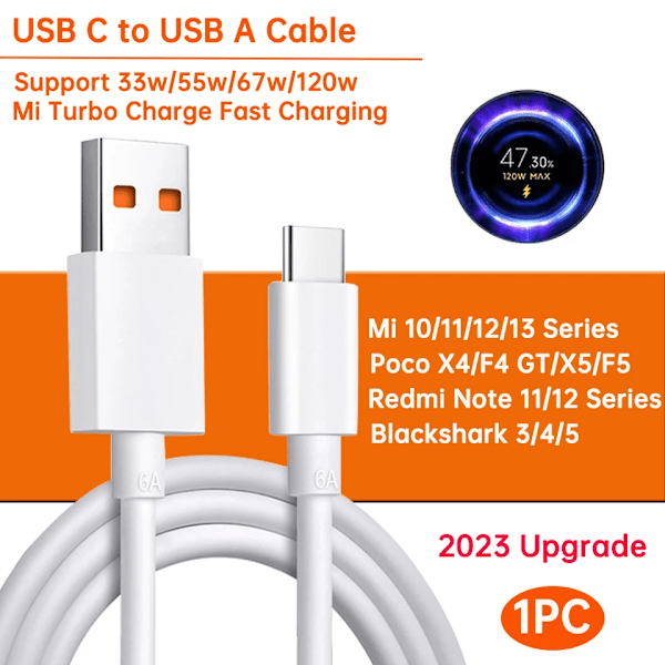 Xiaomi Original USB Typ C-kabel 120W 67W Turbo Snabbladdare Mi 15 14 13 12T Pro 12 11 Ultra Poco X6 X7 Redmi Note Black Shark 5 1p upgrade c to a 2m(6.6ft)
