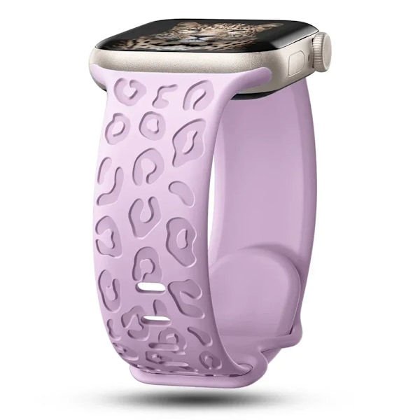 Graverat armband för Apple Watch Band 44mm 40mm 45mm 49mm 41mm 42mm Leopard silikonarmband iwatch series 9 7 6 5 4 se 8 ultra 2 Lavender Purple 08 42 44 45 49mm-46mm
