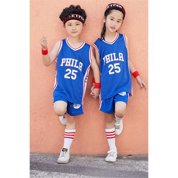 NYTT 23/24 pojke flicka 76ers nr 25 Baskettröjor Barnuniform set grundskoletröja spellag uniform träningsväst Blue (10-11Y)-kids-26