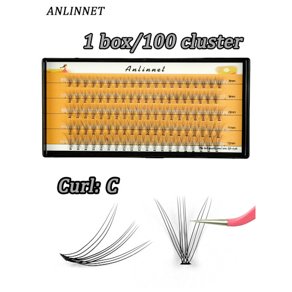 100 Kluster Av 10D/20D Ögonfransar, 8-12Mm Blandade Set, Naturliga Och Mjuka Makeup Falska Ögonfransar, Personlig Ögonfransförlängning 10D-MIX C
