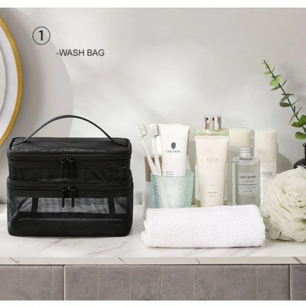 Mesh Förvaringsväska Makeup Organizer Kosmetika Smink Hudvårdslåda Plastbehållare Handväska För Kvinnor Män Badrum Single layer  bag