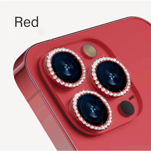 Kameraskydd för iPhone 11 12 13 14 15 Pro Max Mini 9H Härdat Glas Skärmskydd Film 14/15 Plus Metallring Spot Drill Red 15Plus (2PCS)