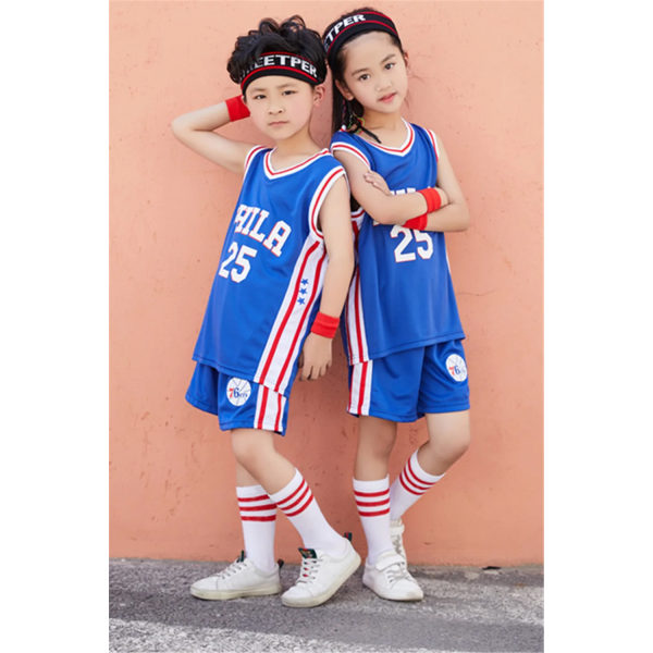 NYTT 23/24 pojke flicka 76ers nr 25 Baskettröjor Barnuniform set grundskoletröja spellag uniform träningsväst Red (10-11Y)-kids-26