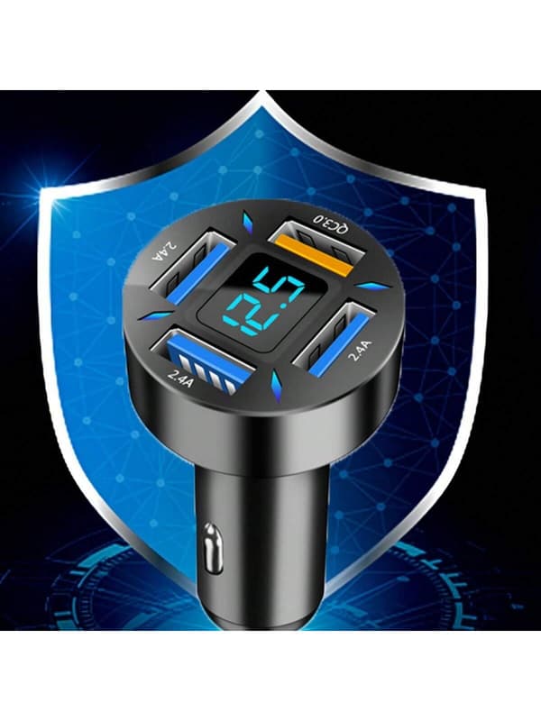 4-Port Qc3.0 Billaddare Med Lcd-Display. Black