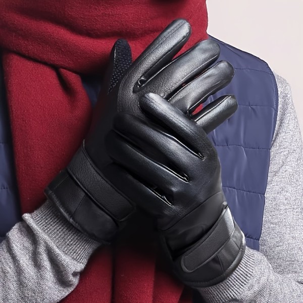 1 par halkfria äkta läder handskar för män, fleecefodrade tjocka vindtäta handskar för utomhusskidåkning Cykling Burgundy One Size Fits All