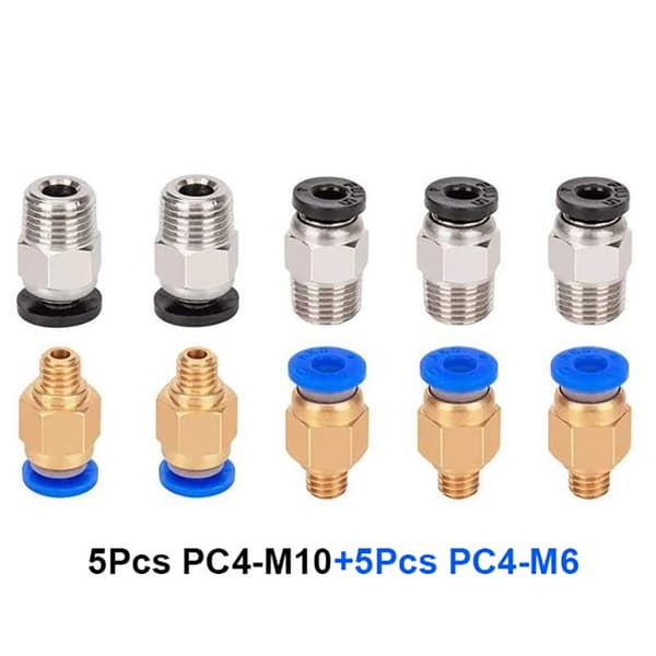 10st PC4-M6 PC4-M10 pneumatisk passning PC4-M10 för Creality Ender 3/3 Pro/3 V2 Ender 5/5 Pro/5 Plus CR-10 3D-skrivardelar Mixed Size