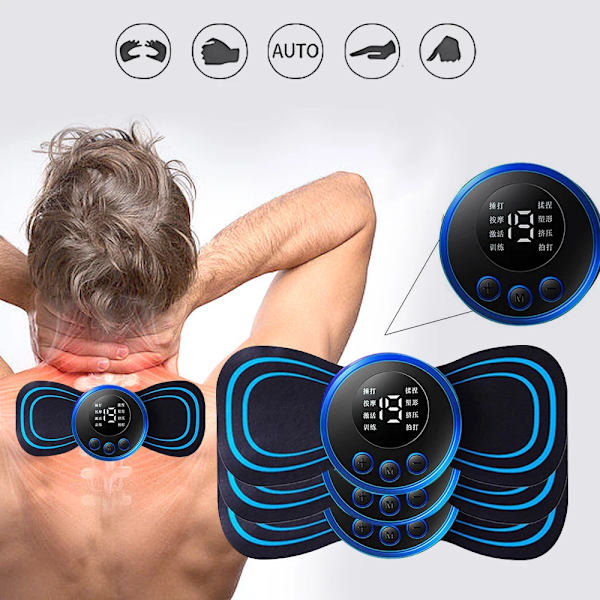 Bärbar mini uppladdningsbar nackmassageapparat, cervikal massagestimulatordekaler Fysioterapiinstrument Muskellindring Smärta Patch