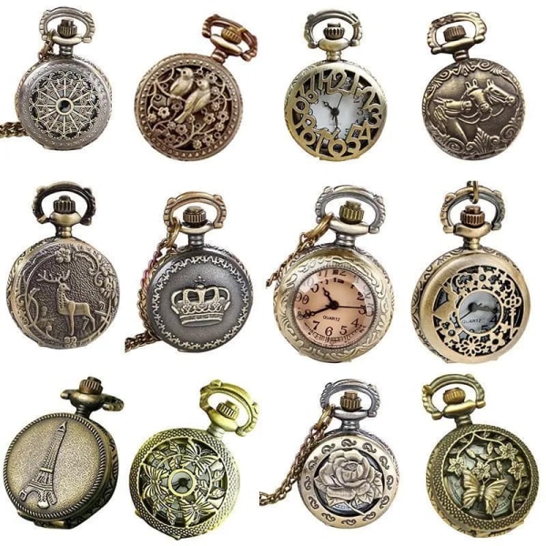 Vintage ficka liten watch Steampunk kvarts watch med kedja ihåligt cover Halsband brons färg legering fob klocka män gåva Bronze