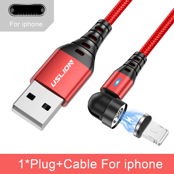 USLION 7A Magnetisk USB Snabbladdningskabel Typ C Mirco Telefon Datakabel För iPhone 16 15 Pro Max Xiaomi 14 POCO F6 Oneplus 13 Red ios 2m