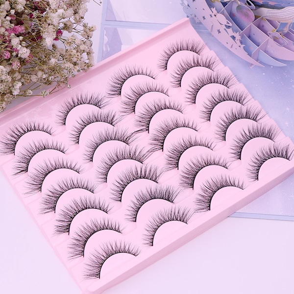 Ayrmilla Naturliga Falska Ögonfransar 5/10/14Pairs Dramatiska 3D Mink Lassar Tjocka Falska Ögonfransförlängning Faux Cil S Makeup Maquiagems 10Pairs-TK16