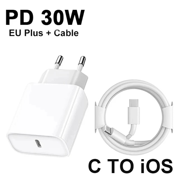 Original 30W Snabbladdare För APPLE iPhone 14 13 12 11 Pro Max USB-C Snabbladdning X XS XR 7 8 Plus Kabel Telefontillbehör EU Charger Set