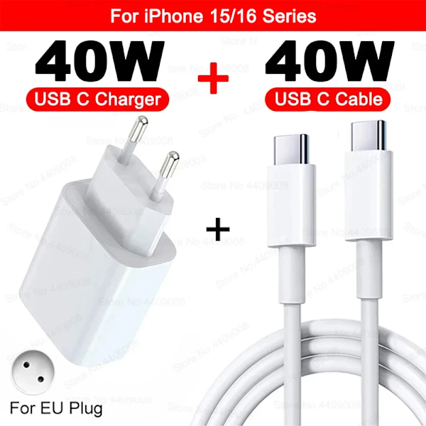 PD 40W Snabbladdande USB C Laddare För iPhone 16 15 11 12 13 14 Pro Max 8 Plus Telefon USB Typ C Kabel För iPhone Laddare EU 2IN1(15-16 Serie)