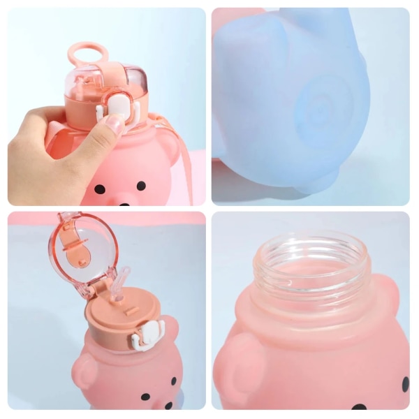 800 ml vattenflaska med stor kapacitet Bärbar ryggsäck Vattenkokare Vattenflaska Mugg med sugrör Barnkopp Cartoon Bear Plast Sippy Cup Pink 0.8L