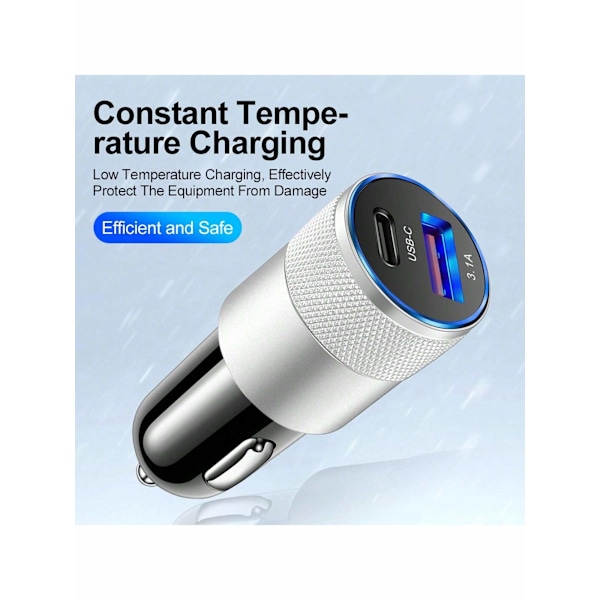1Pc Usb C Snabb Billaddare, 3.0 Pd Usb C Biladapter 2Ports 3.1A Usb Typ C Bilplugg Kompatibel Med Iphone 15/14/13 Silver