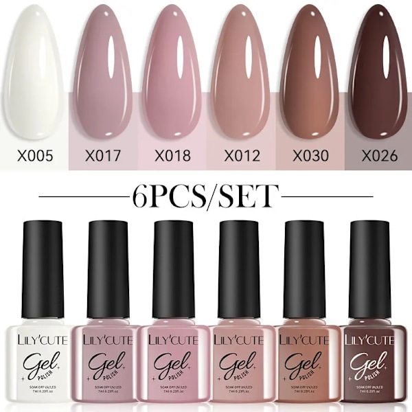 LILYCUTE 6 st/set 7ml Kaffeserie Gel Nagellack Kit 125 Färger Manikyr Semi Permanent Soak Off UV Nagelkonst Gel Lack 6Pcs 01
