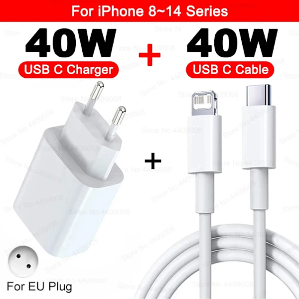 Apple 40W USB-C Snabbladdare för iPhone 16 15 14 13 12 11 Pro Max Plus PD Laddningskabel Tillbehör EU 2IN1 (8-14 Serie)
