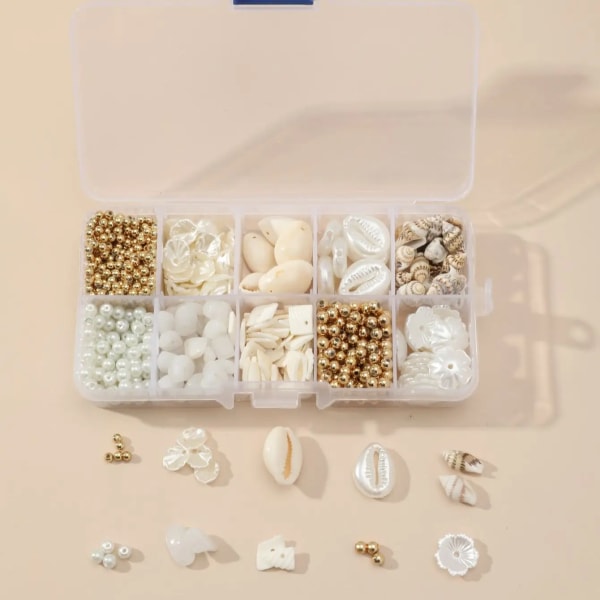 1 låda DIY Handgjorda Shell Imitation Pearl Natursten Halsband Armband Vristband och andra material Seaside Tourism Handgjorda WHITE