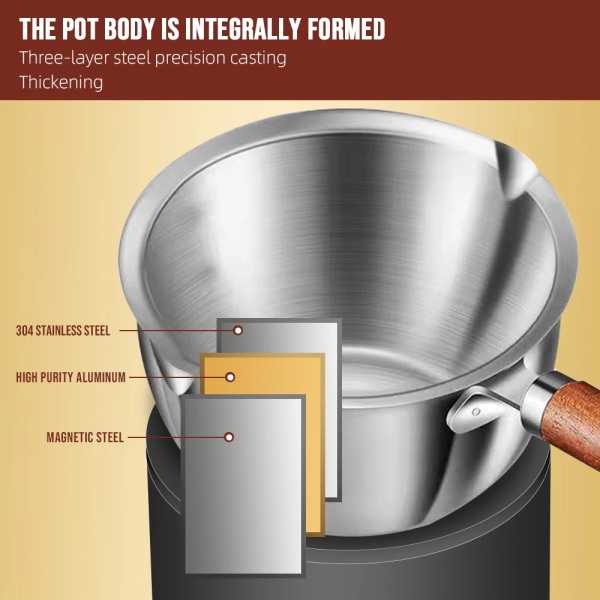 Hot Oil Pot Mjölkpanna Rostfritt stål Mini Hot Milk Pot Liten kastrull för kokande smör Smältdegel Smörvärmare Kökspanna 120ml