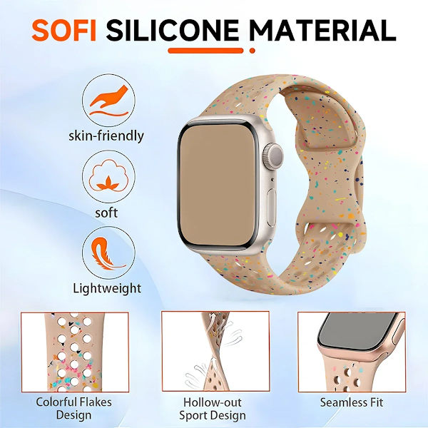Silikonband För Apple Watch Rem Ultra 2 49Mm 42Mm 45Mm 44Mm 41Mm Färg Partiklar Armband För Iwatch-Serien 9 8 7 6 5 Se 43 milk tea 42mm 44mm 45mm 49mm
