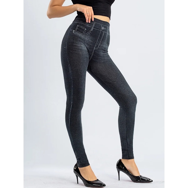 Cuhakci Sexiga Gym Leggins Hög Midja Elastisk Fjäril Pritledade Pennbyxor Faux Denim Leggings Fe Fe Manligt Nytt Disign Hot Sale PD394 Black XXL