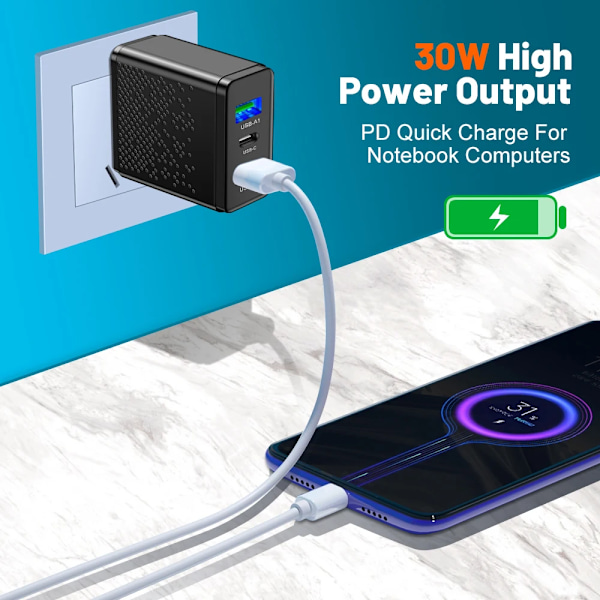 30W USB C Laddare Snabbladdning PD Snabbladdare 3.0 Väggladdare För Telefonadapter För iPhone 15 Xiaomi 13 POCO Samsung Oneplus White EU Plug