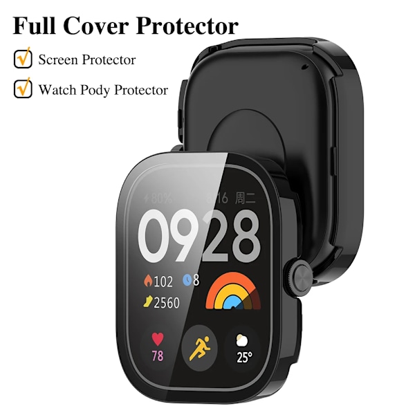 Hårt Skal+Glas för Xiaomi Redmi Watch 4 Skärmskydd Härdat Glas Stötfångarskydd Skyddsskal Tillbehör Clear For Redmi Watch 4