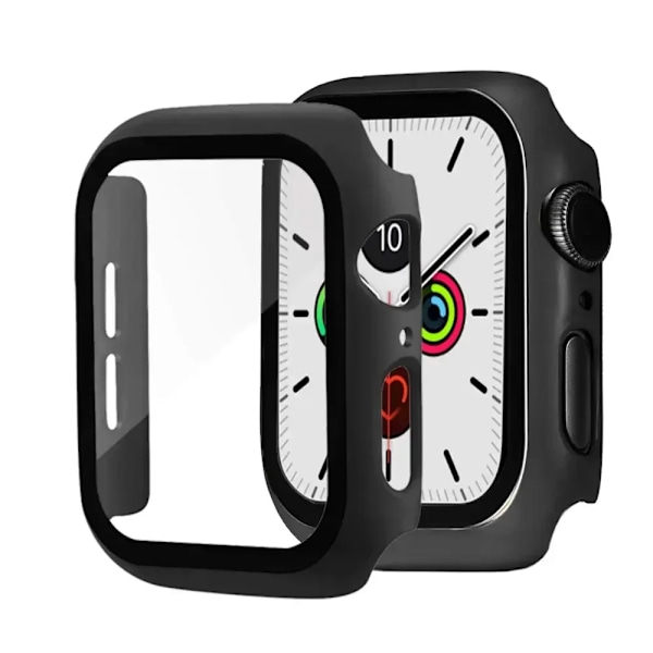 Glas+skal för Apple Watch Fodral 40mm 44mm 38mm 42mm stötfångare Skärmskydd för Apple Watch Tillbehör 9 8 7 6 5 4 3 41mm 45mm Black 2 Series 7-8-9 41mm