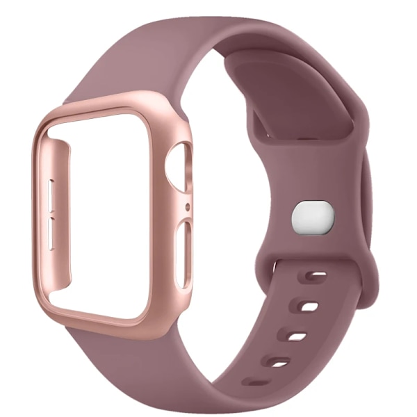 PC-fodral + Silikonarmband för Apple Watch 10 9 8 7 6 5 4 Ultra 49mm Skyddande Skal Stötfångare för IWatch 46 45 41 40 44 38 42mm Armband Smoky purple 42mm