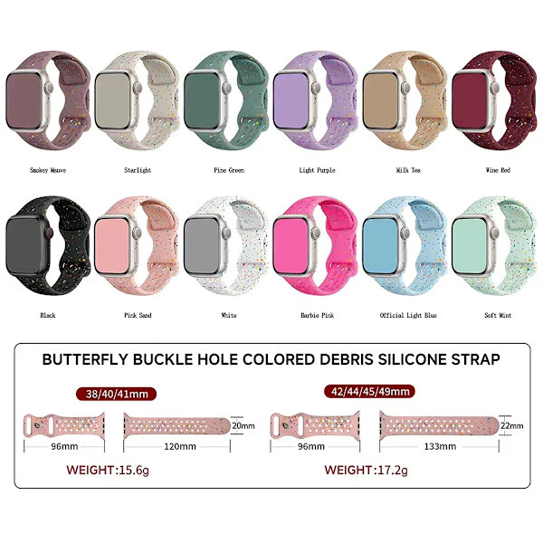 Silikonband För Apple Watch Rem Ultra 2 49Mm 42Mm 45Mm 44Mm 41Mm Färg Partiklar Armband För Iwatch-Serien 9 8 7 6 5 Se 43 starlight 38mm 40mm 41mm