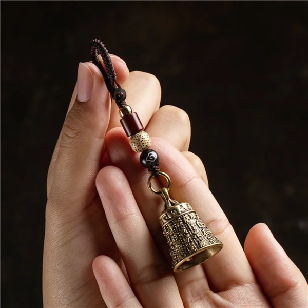 Vintage mässing tibetansk buddhism Mantra- Bell Nyckelringar Halsband Handgjorda rep Bil Nyckelring Ringar Hängande smycken