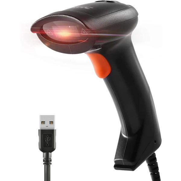 JRHC 1D USB Laserstreckkodsläsare Handhållen Streckkodsläsare Skanningsverktyg Enheter för Butik Supermarket Bibliotek Lager 1D LASER